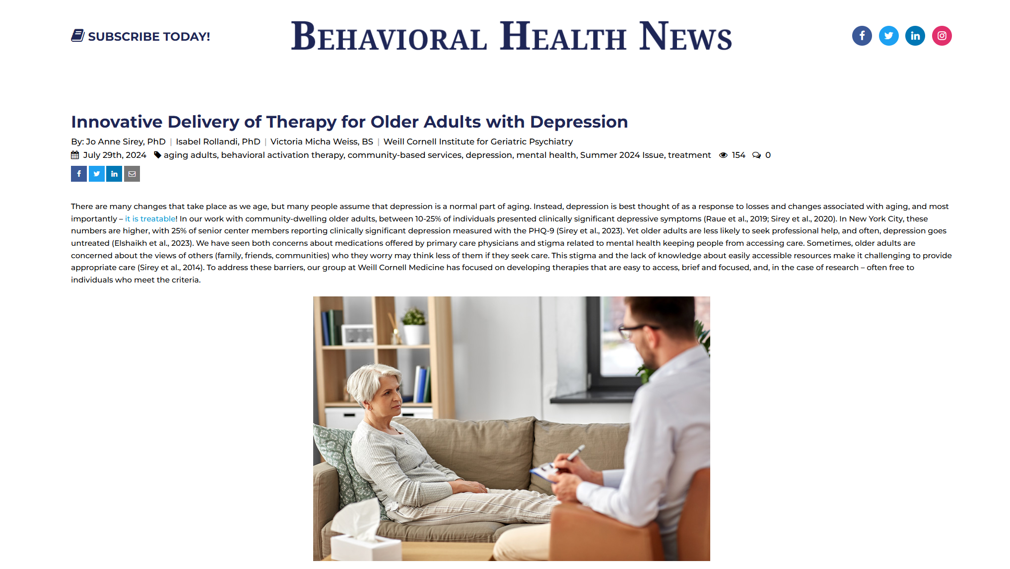 Innovative Delivery of Therapy for Older Adults with Depression